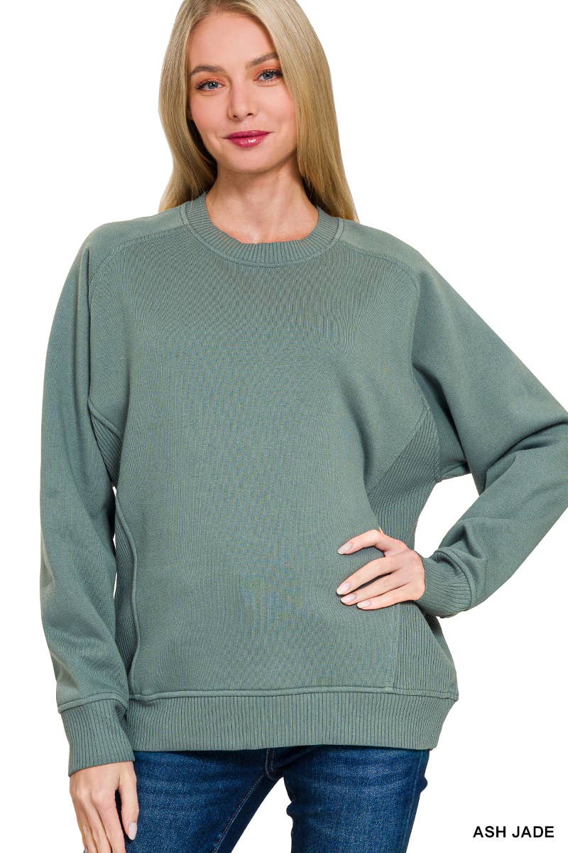 Round Neck Ribbed Side Raglan Sweatshirts