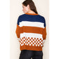 COLORBLOCK CHECKERBOARD WIDE CREW NECK LONG SLEEVE PULLOVER