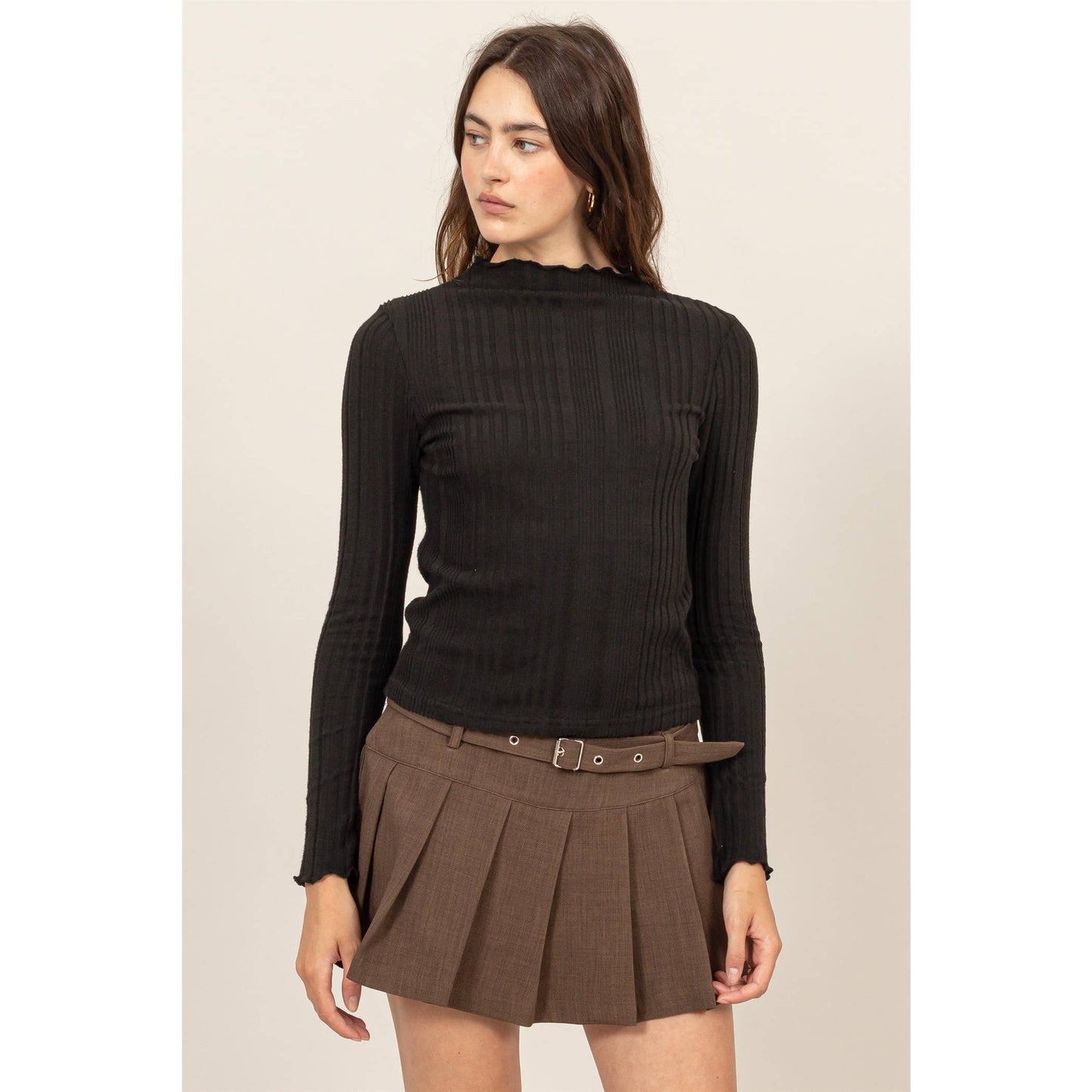 -MOCK NECK RIBBED SWEATER