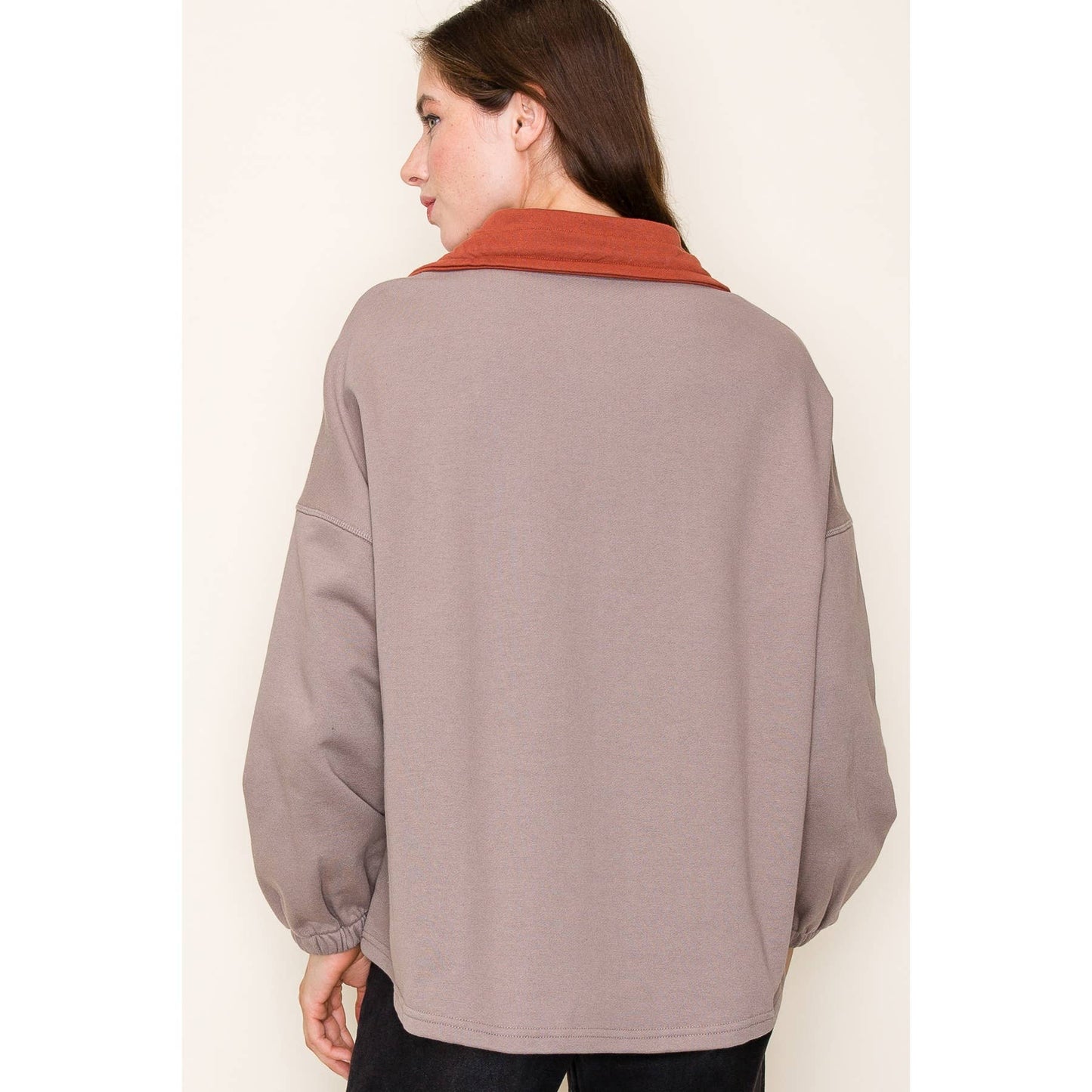 Polar Collar Half Zip-Up Terry Colorblock Pullover