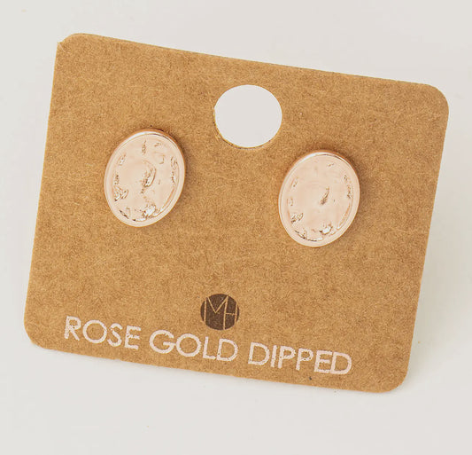 Rose Gold Oval Hammered Stud Earrings