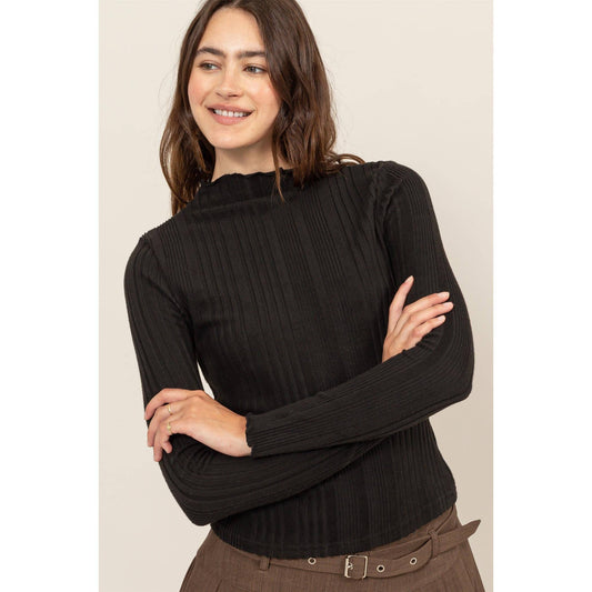 -MOCK NECK RIBBED SWEATER