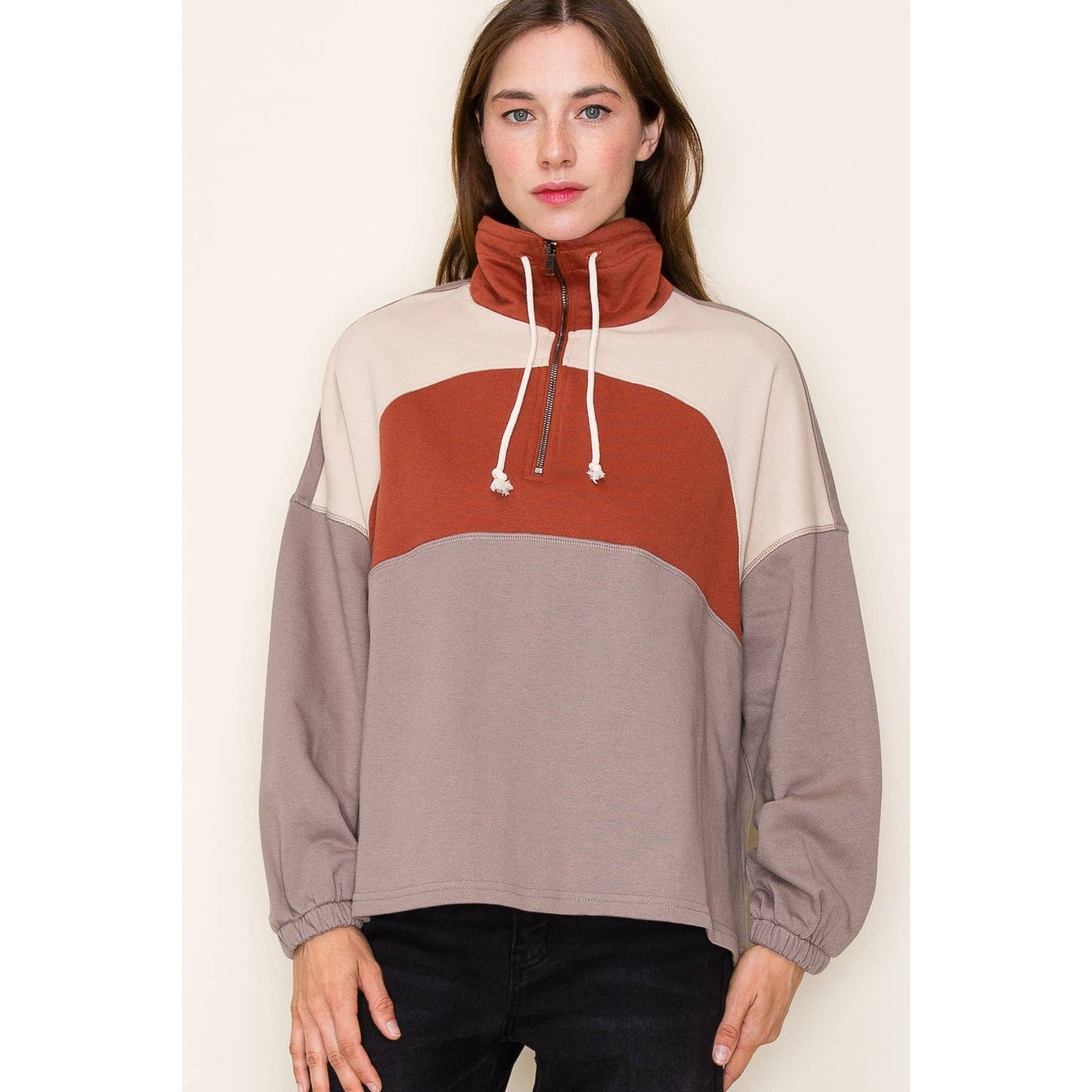 Polar Collar Half Zip-Up Terry Colorblock Pullover